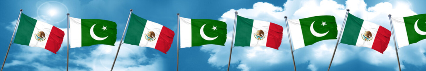 mexico flag with Pakistan flag, 3D rendering