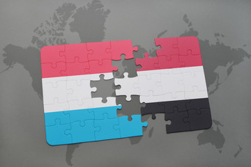 puzzle with the national flag of luxembourg and yemen on a world map