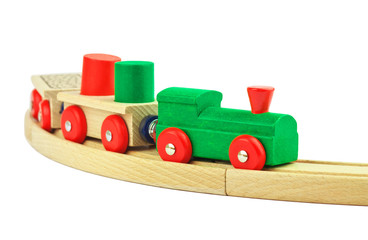 Naklejka premium Wooden toy colorful train isolated on white background
