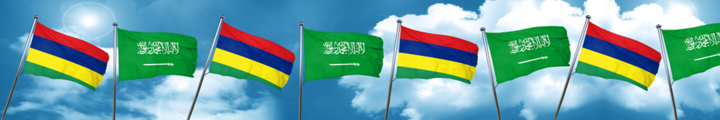 Mauritius flag with Saudi Arabia flag, 3D rendering