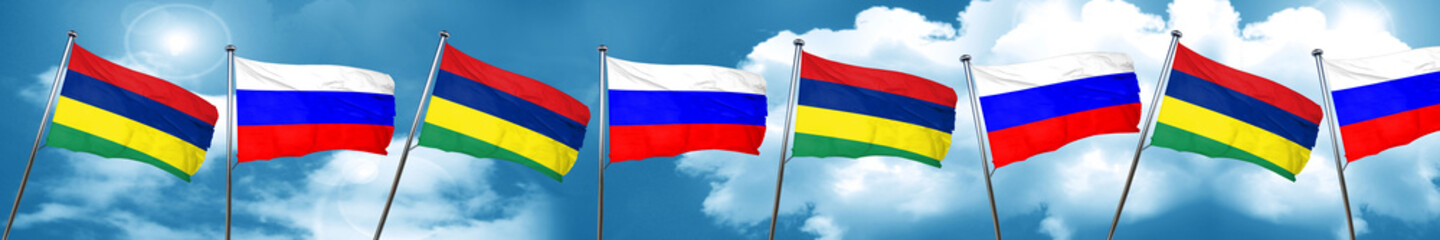 Mauritius flag with Russia flag, 3D rendering