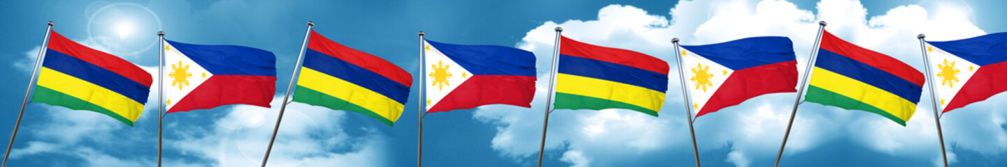 Mauritius flag with Philippines flag, 3D rendering