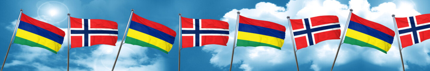 Mauritius flag with Norway flag, 3D rendering