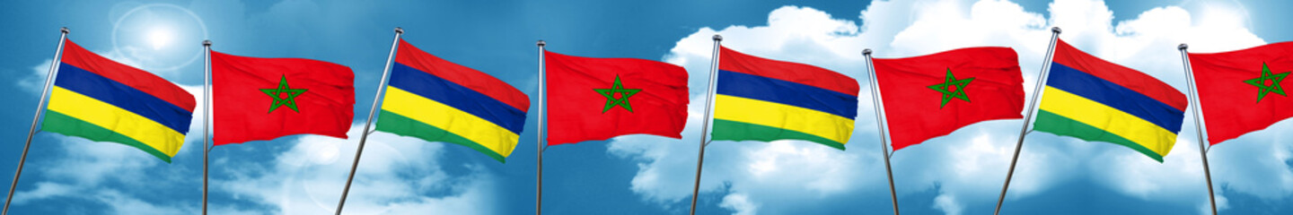 Mauritius flag with Morocco flag, 3D rendering