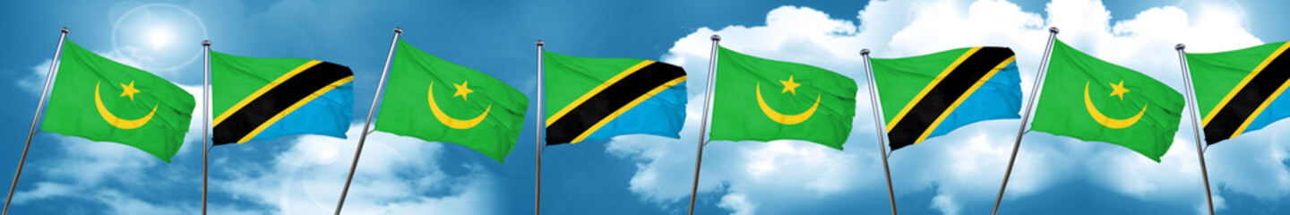 Mauritania flag with Tanzania flag, 3D rendering