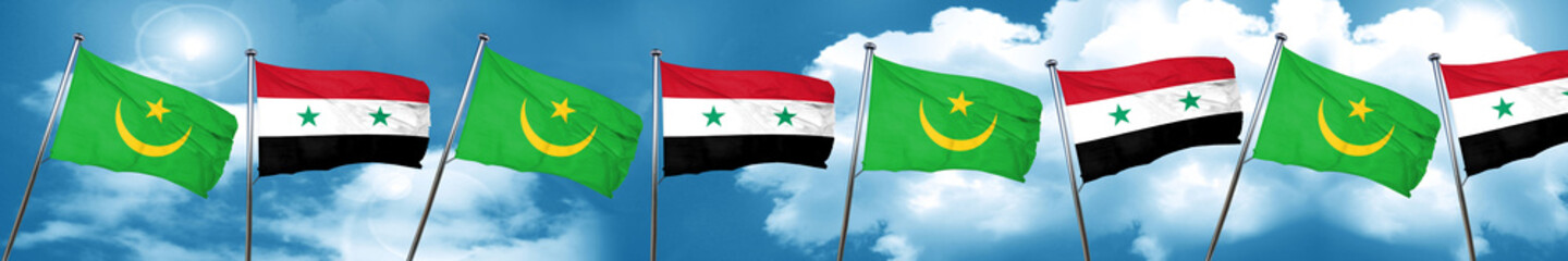 Mauritania flag with Syria flag, 3D rendering