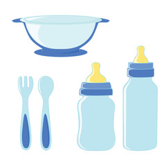 Set of dishes for baby boy.
