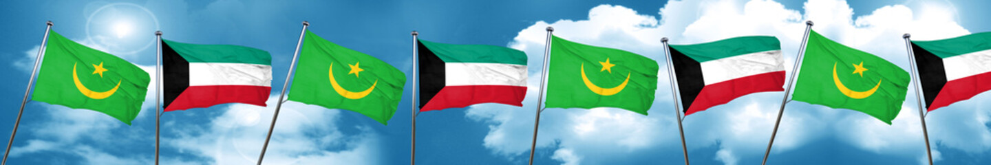 Mauritania flag with Kuwait flag, 3D rendering