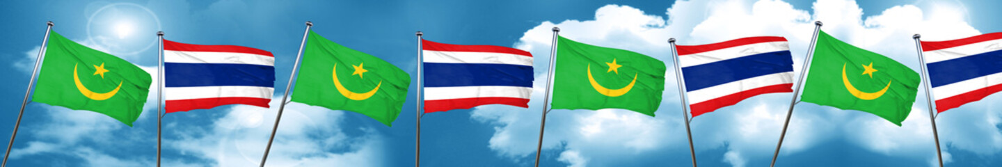 Mauritania flag with Thailand flag, 3D rendering