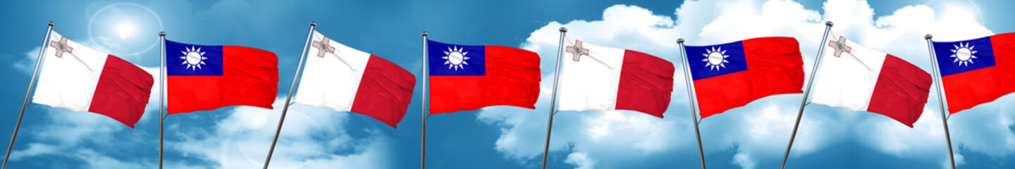 Malta flag with Taiwan flag, 3D rendering
