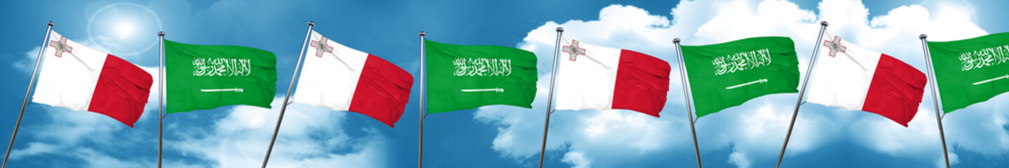 Malta flag with Saudi Arabia flag, 3D rendering