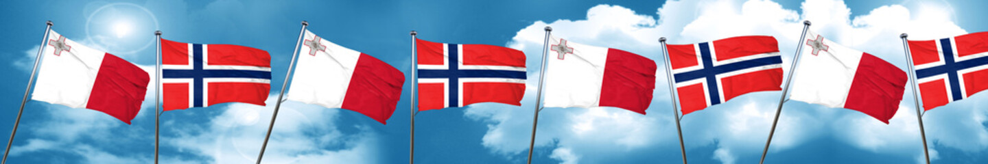 Malta flag with Norway flag, 3D rendering