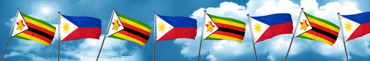 Zimbabwe flag with Philippines flag, 3D rendering