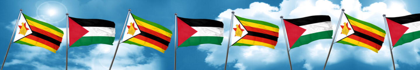 Zimbabwe flag with Palestine flag, 3D rendering