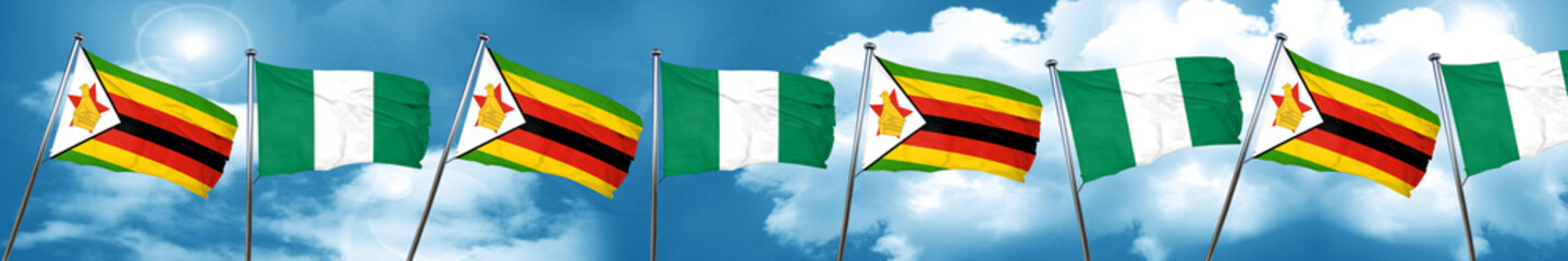 Zimbabwe flag with Nigeria flag, 3D rendering
