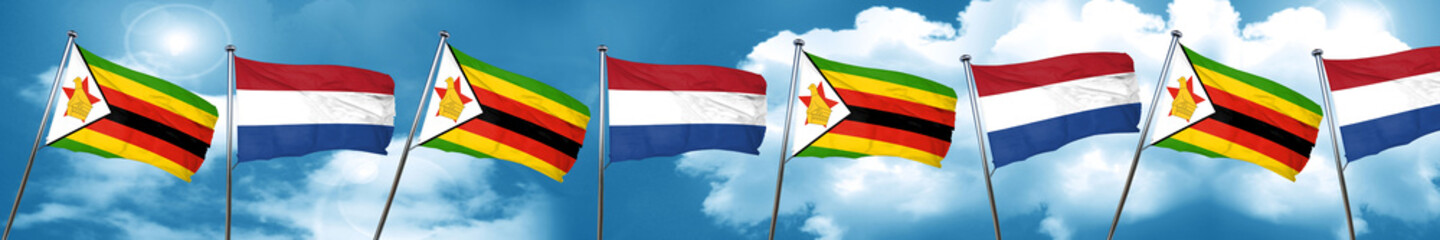 Zimbabwe flag with Netherlands flag, 3D rendering