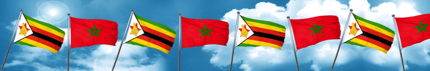 Zimbabwe flag with Morocco flag, 3D rendering