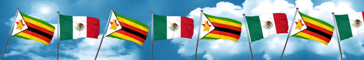 Zimbabwe flag with Mexico flag, 3D rendering