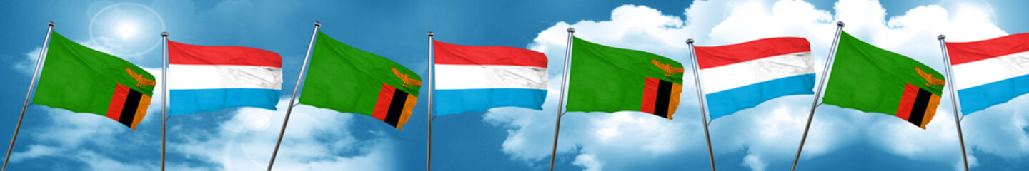 Zambia flag with Luxembourg flag, 3D rendering