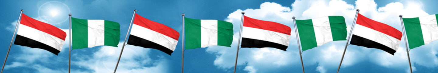 Yemen flag with Nigeria flag, 3D rendering