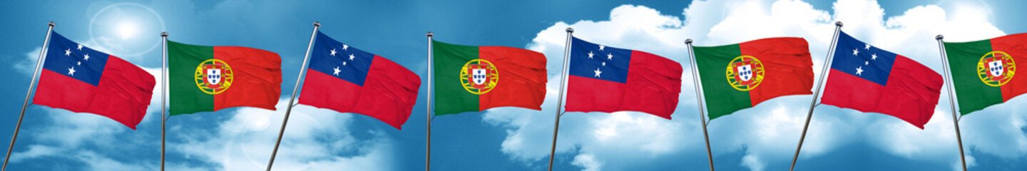 Samoa flag with Portugal flag, 3D rendering