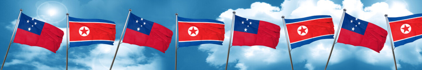 Samoa flag with North Korea flag, 3D rendering