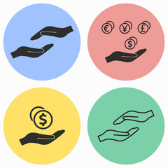 Cash on hand icon set.