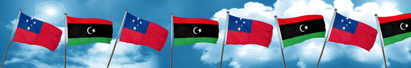Fototapeta na wymiar Samoa flag with Libya flag, 3D rendering