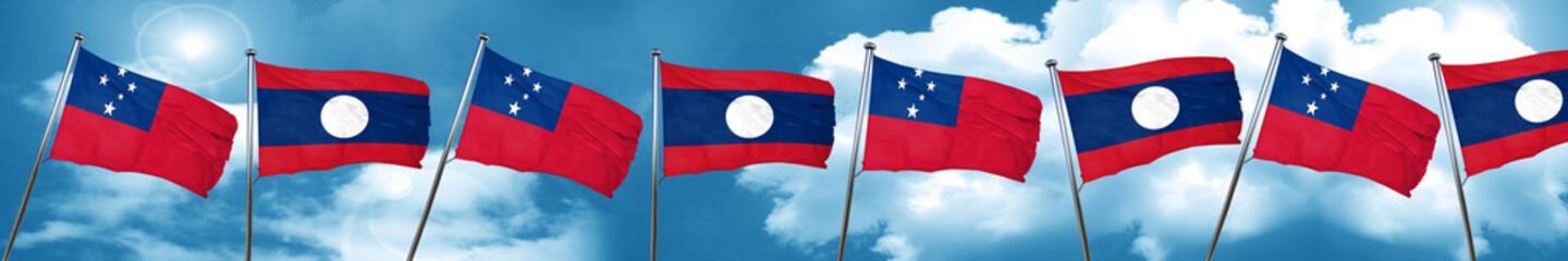 Samoa flag with Laos flag, 3D rendering