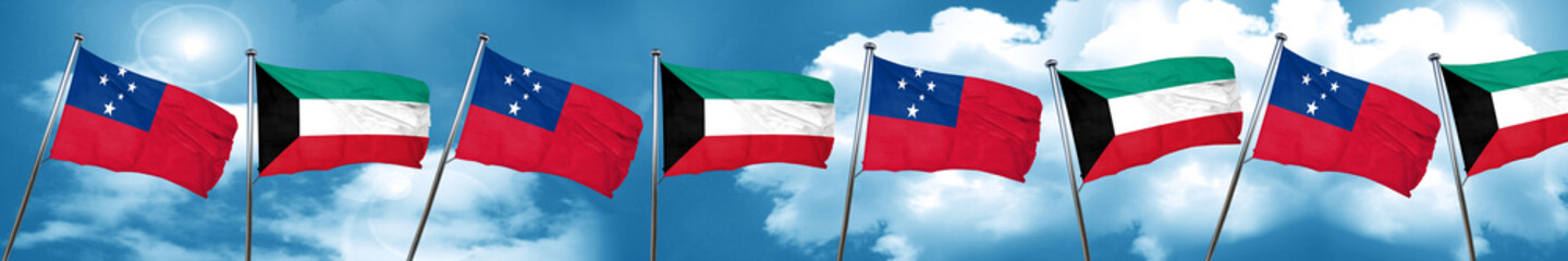 Samoa flag with Kuwait flag, 3D rendering