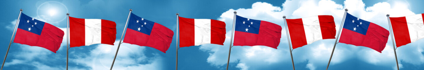 Samoa flag with Peru flag, 3D rendering