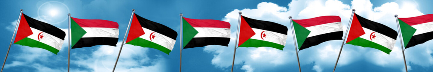 Western sahara flag with Sudan flag, 3D rendering