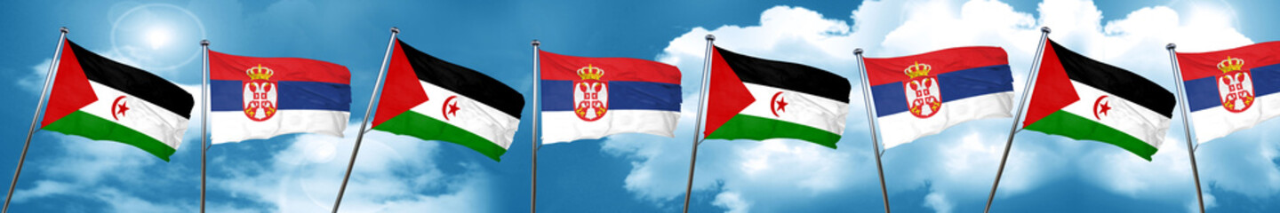 Western sahara flag with Serbia flag, 3D rendering