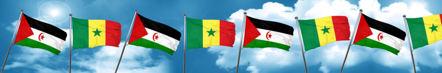 Western sahara flag with Senegal flag, 3D rendering