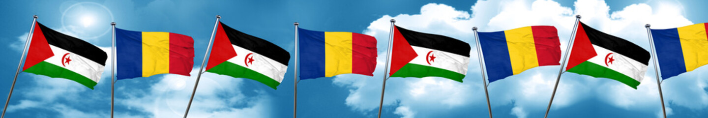 Western sahara flag with Romania flag, 3D rendering