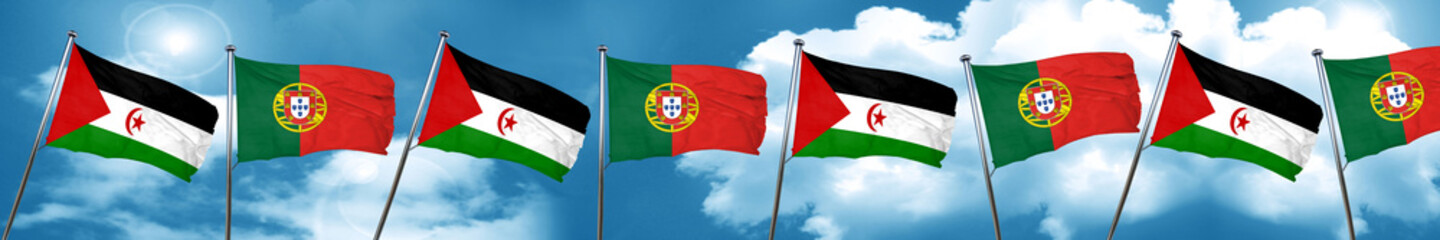 Western sahara flag with Portugal flag, 3D rendering