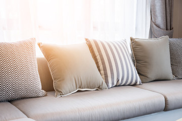 contemporary interior of Living room with part of sofa in sunny