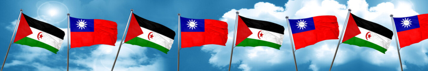Western sahara flag with Taiwan flag, 3D rendering