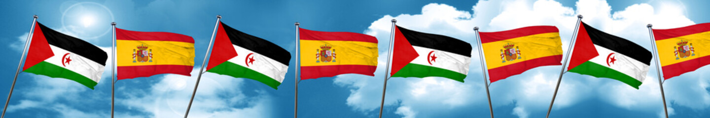 Western sahara flag with Spain flag, 3D rendering
