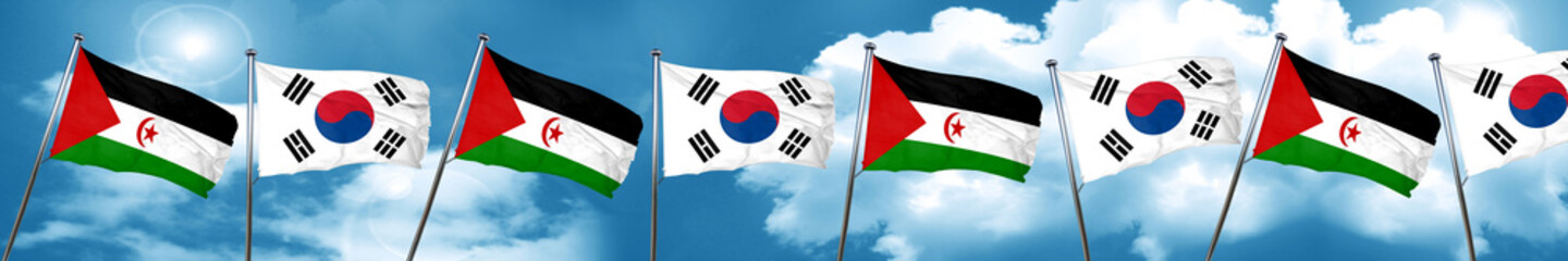 Western sahara flag with South Korea flag, 3D rendering