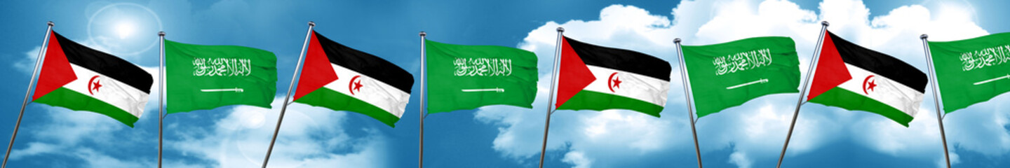 Western sahara flag with Saudi Arabia flag, 3D rendering