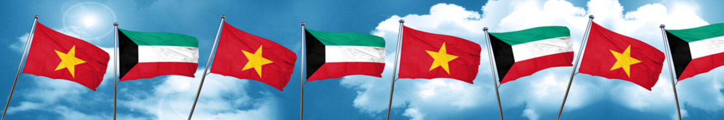 Vietnam flag with Kuwait flag, 3D rendering