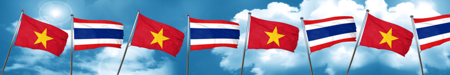 Vietnam flag with Thailand flag, 3D rendering
