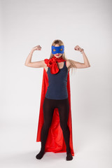 Female superhero shoes her muscle power.