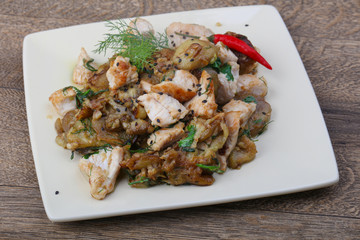 Stir-fry chicken with eggplant