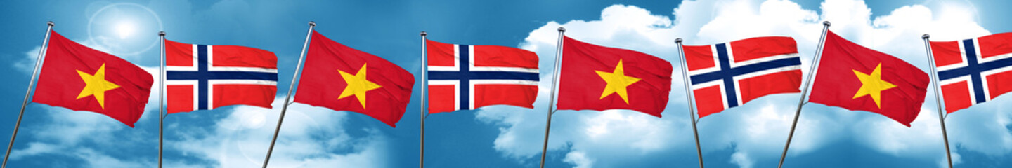 Vietnam flag with Norway flag, 3D rendering