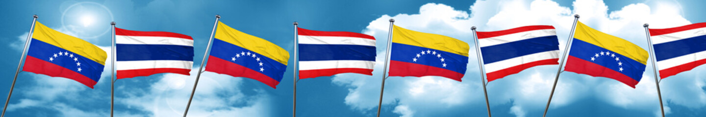 Fototapeta na wymiar Venezuela flag with Thailand flag, 3D rendering