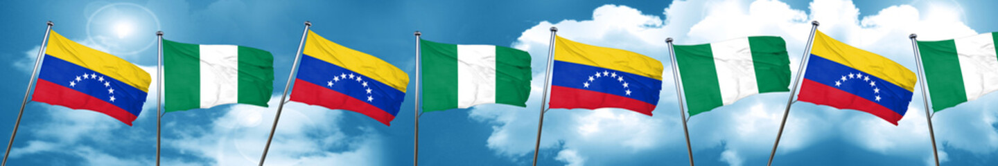 Venezuela flag with Nigeria flag, 3D rendering