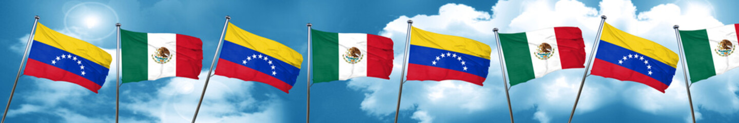 Fototapeta na wymiar Venezuela flag with Mexico flag, 3D rendering