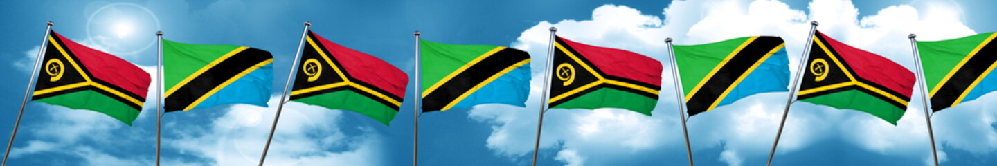 Vanatu flag with Tanzania flag, 3D rendering